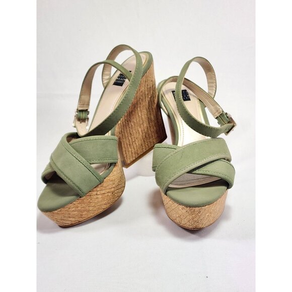 White House Black Market Shoes - White House Black Market Women's Cork Wedge Sandal 7.5M Olive/ Military Green‎